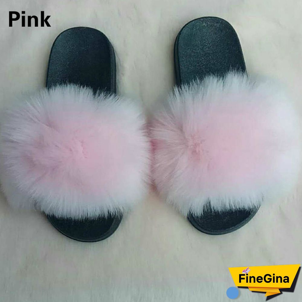 New Hot Fashion Ladies Girls Hairy Slippers Women Fox Fur Slippers Sandals Fluffy Fur Slides Beach Shoes Plus Size