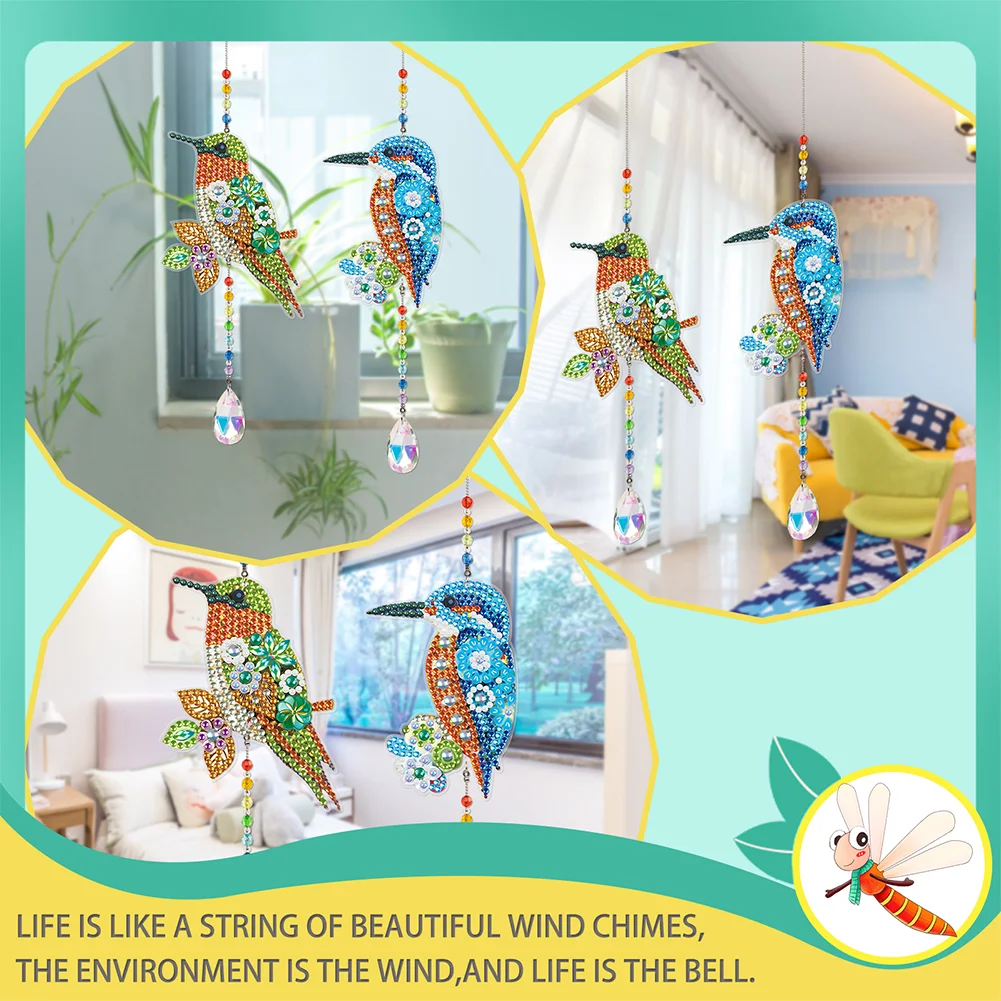 2pcs Crystal Light Catcher Diamond Painting Hummingbird Hanging Decor(Double-Sided)