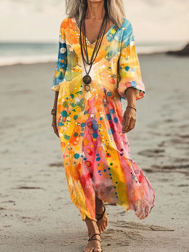 Women's Colorful Patterns Art Print Pockets Cotton Dresses