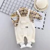 Kid Baby Boys Cartoon Plaid Tops Bib 2Pcs Tracksuits Set
