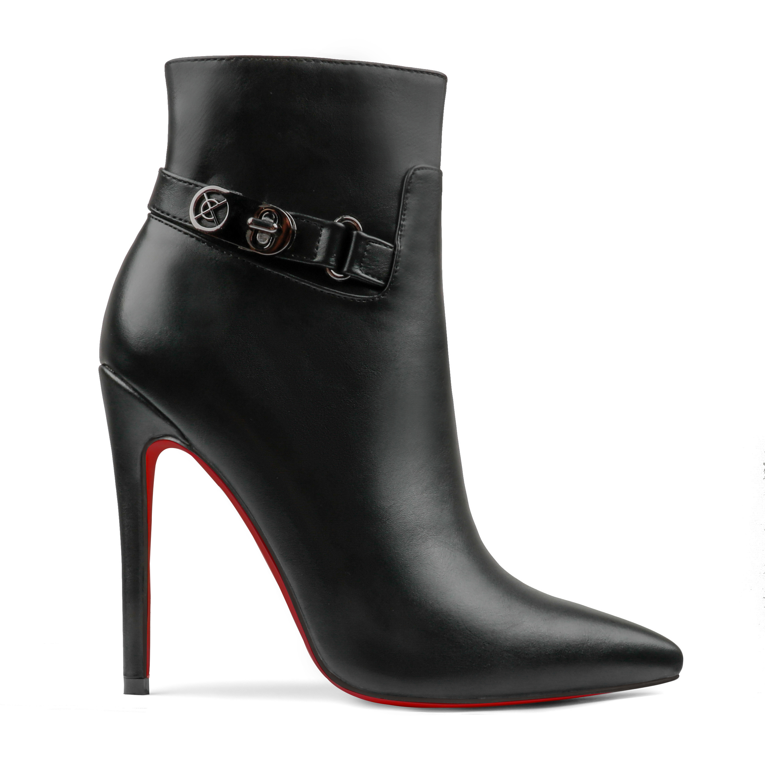 120mm Women's Ankle Boots Closed Pointed Toe Red Bottom Shoes Fashionable Stilettos Autumn Dress Booties-MERUMOTE