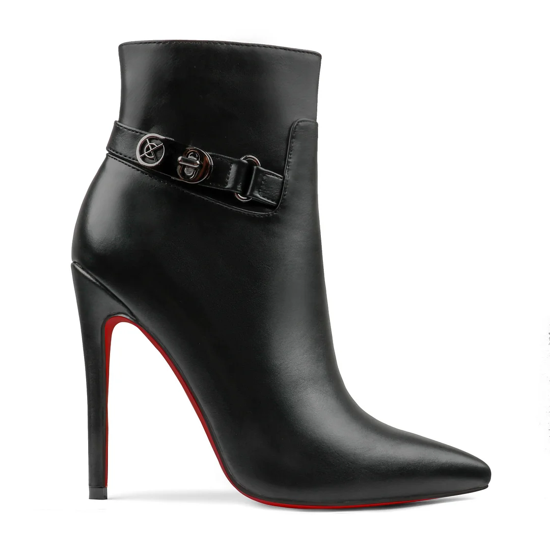 120mm Women's Ankle Boots Closed Pointed Toe Red Bottom Shoes Fashionable Stilettos Autumn Dress Booties-MERUMOTE