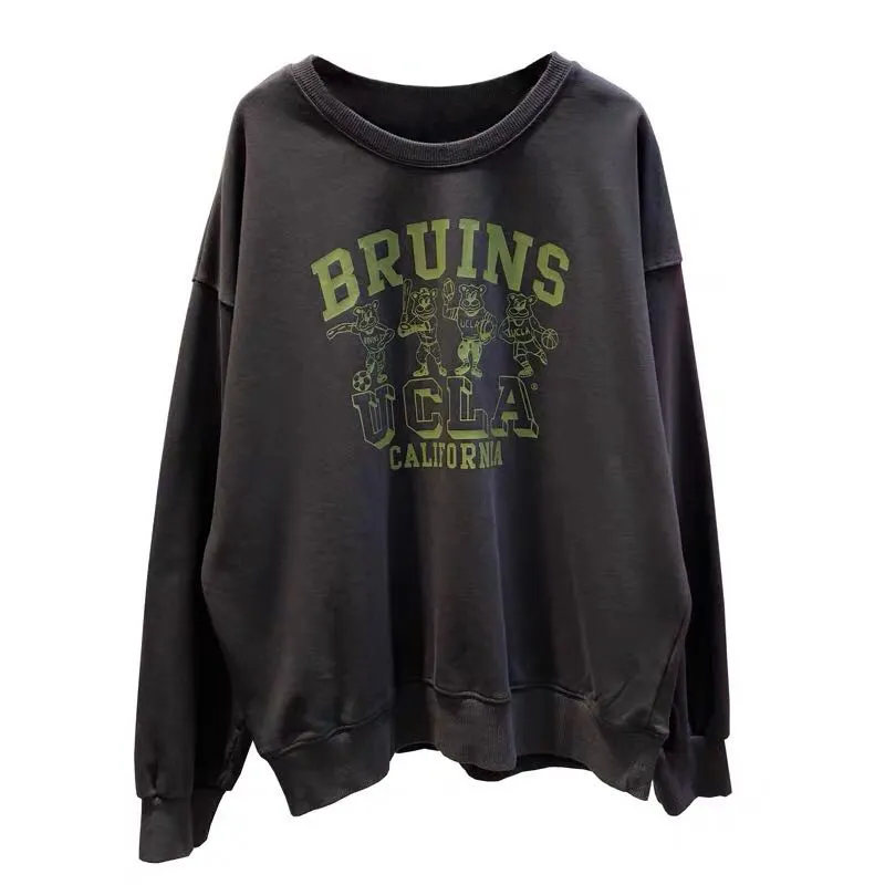 Uveng Uveng Long-Sleeved Hoodie Female Autumn 2023 New Women's Wear Students Loose Round Collar Jacket Versatile Letter Coat Tide