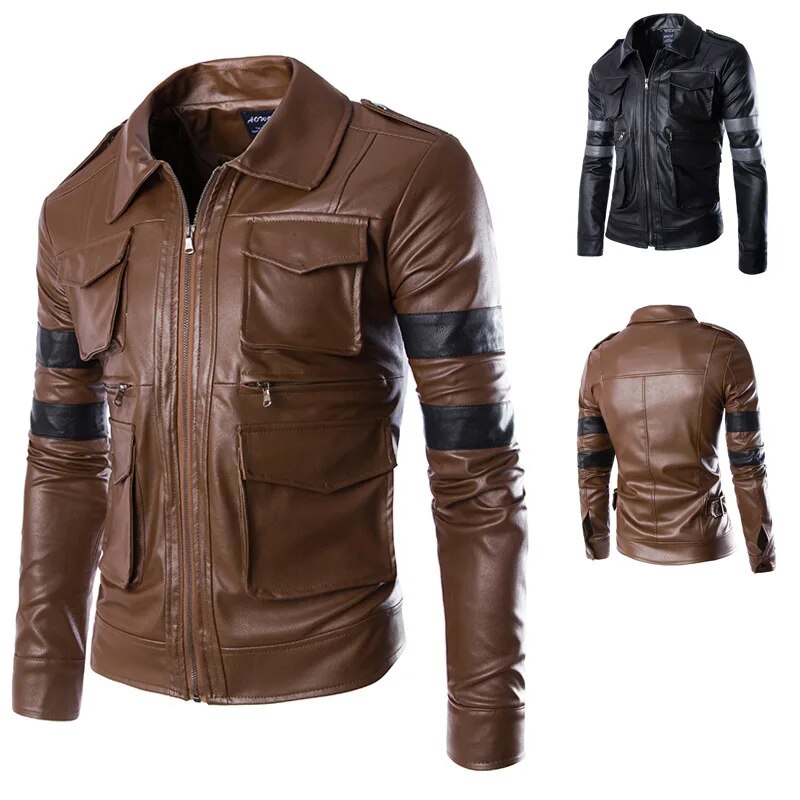 New Men's Motorcycle Leather Jacket Men's Fashion Casual Korean Version High Quality British Men's Luxury Leather Jacket Coats
