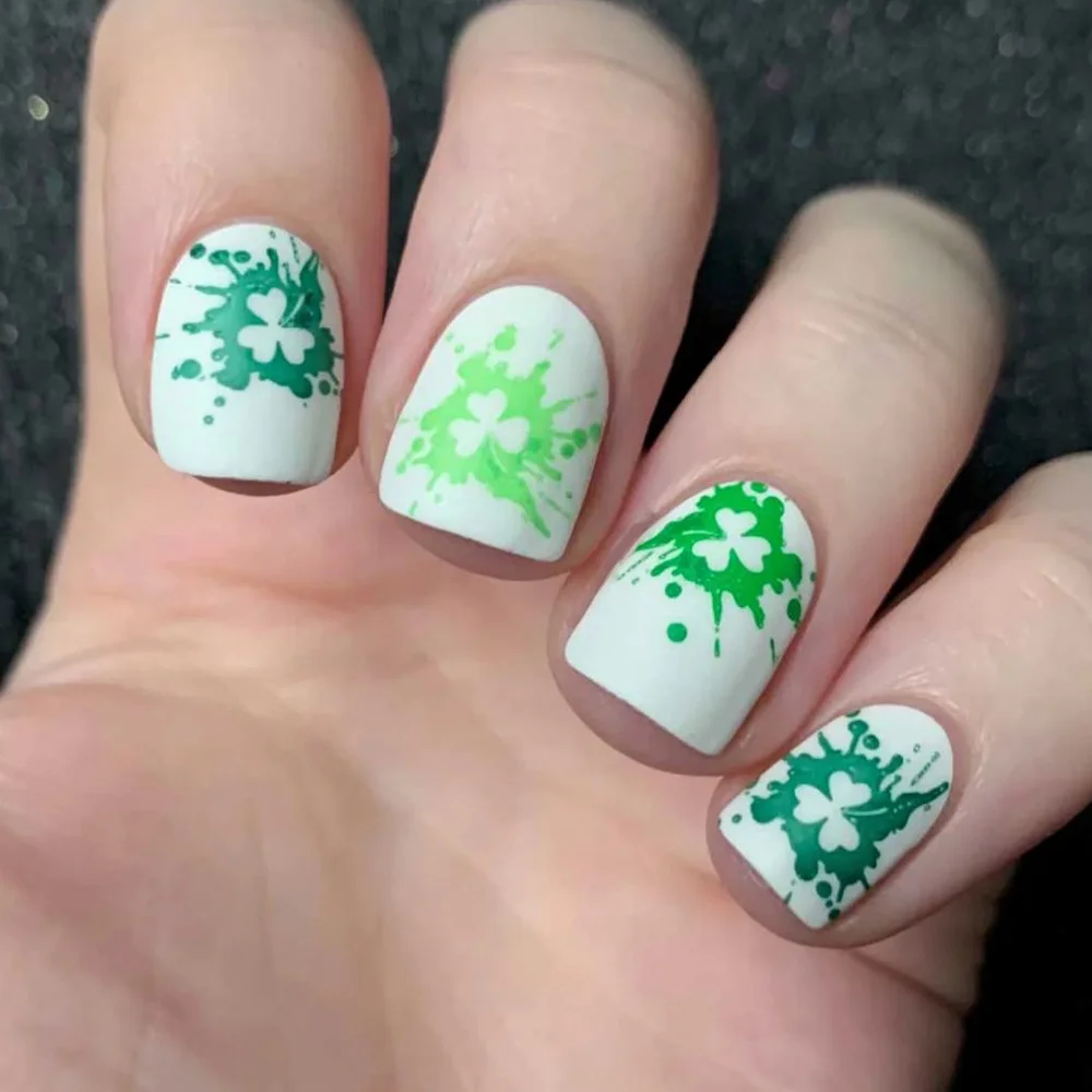 Churchf Churchf Nail Patch St. Patrick Splash-Ink Shamrock Short Square Wearing Armor Removable Nail Patch