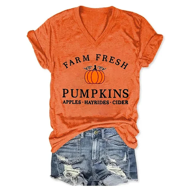 VChics Halloween Pumpkin Casual Print Short Sleeve T-Shirt