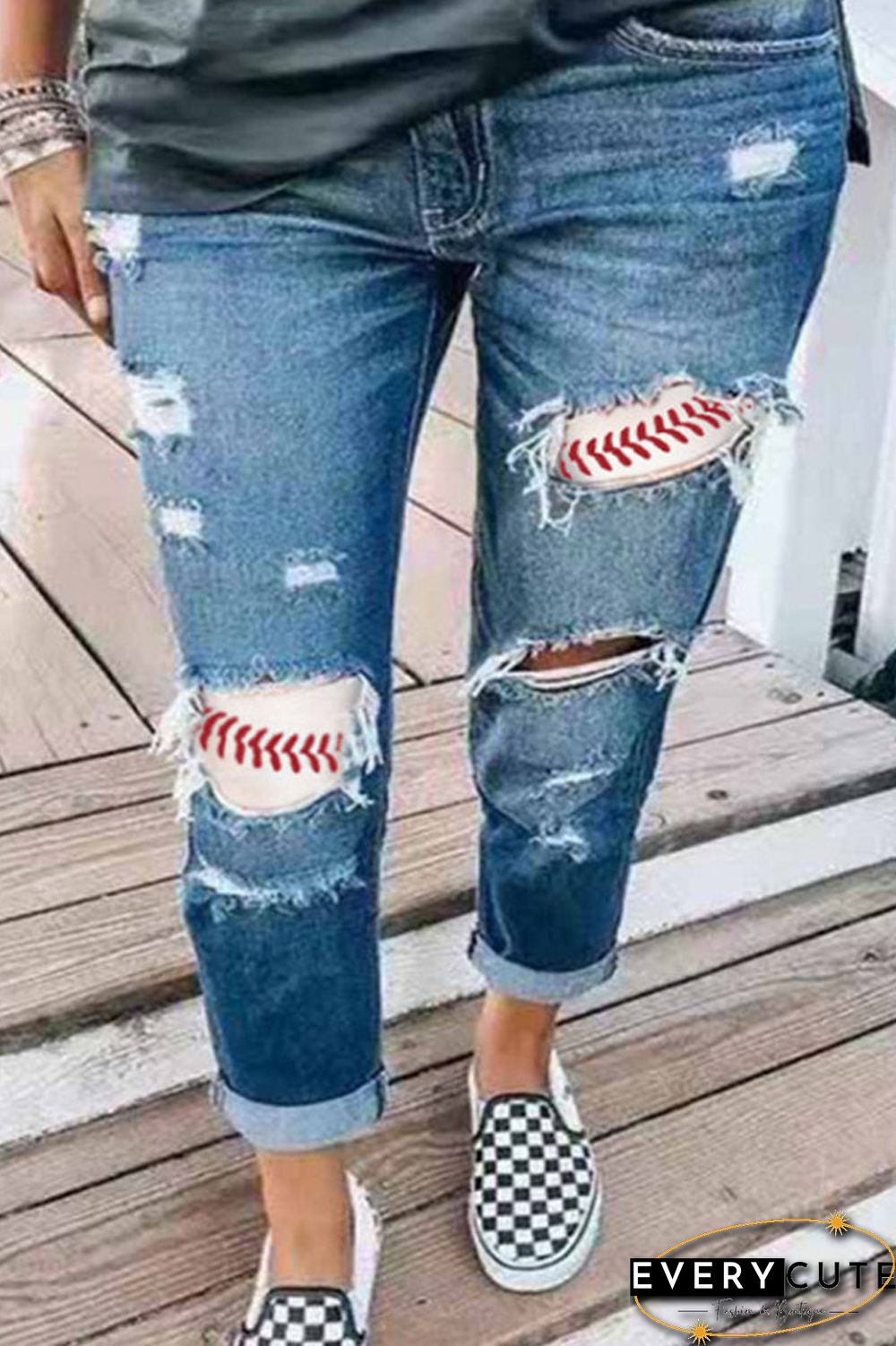 Hole Distressed Plus Size Denim Pants