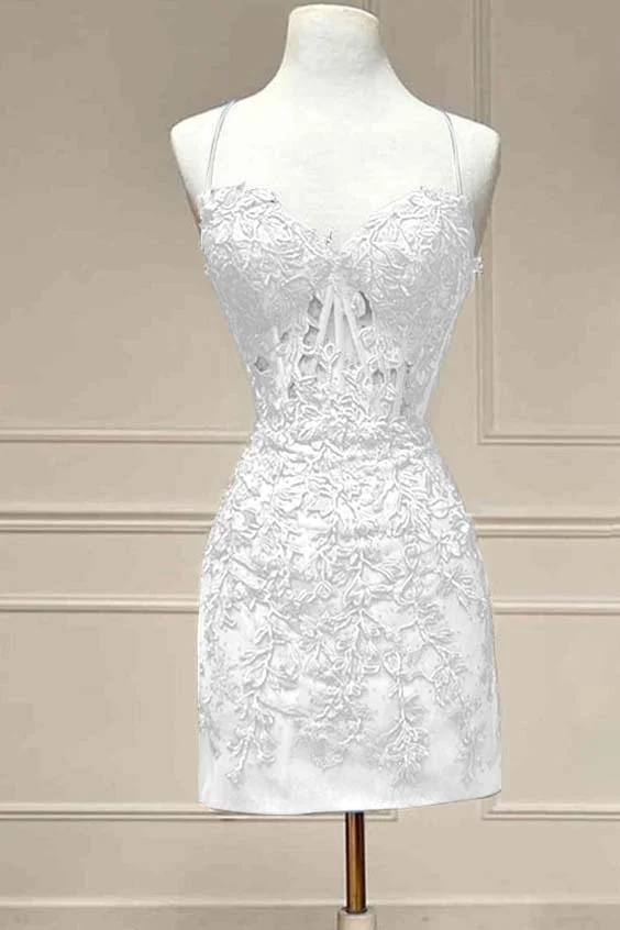 Daisda Exquisite Navy Blue Applique Spaghetti Strap Sleeveless Short Homecoming Dress