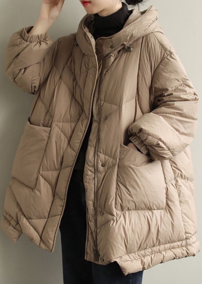 DIY Khaki hooded Pockets Winter Duck Down Coat CK1276- Fabulory