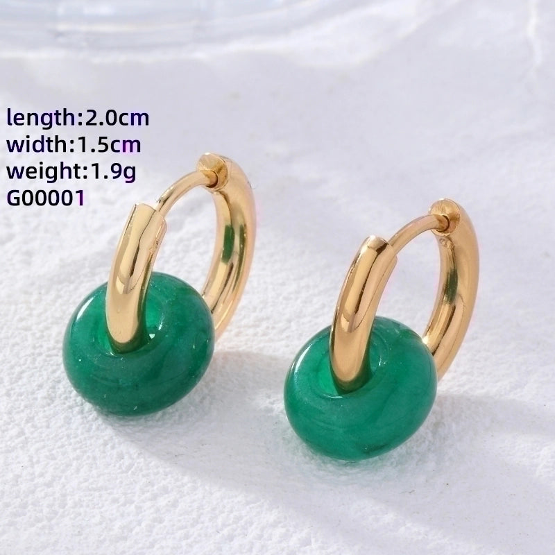 2 Pieces Retro Minimalist Round Plating 304 Stainless Steel Natural Stone Gold Plated Earrings