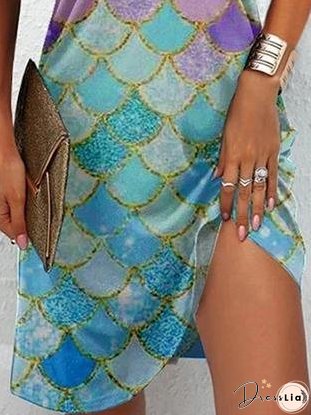 Women's Fish Scale Print Halter Dress
