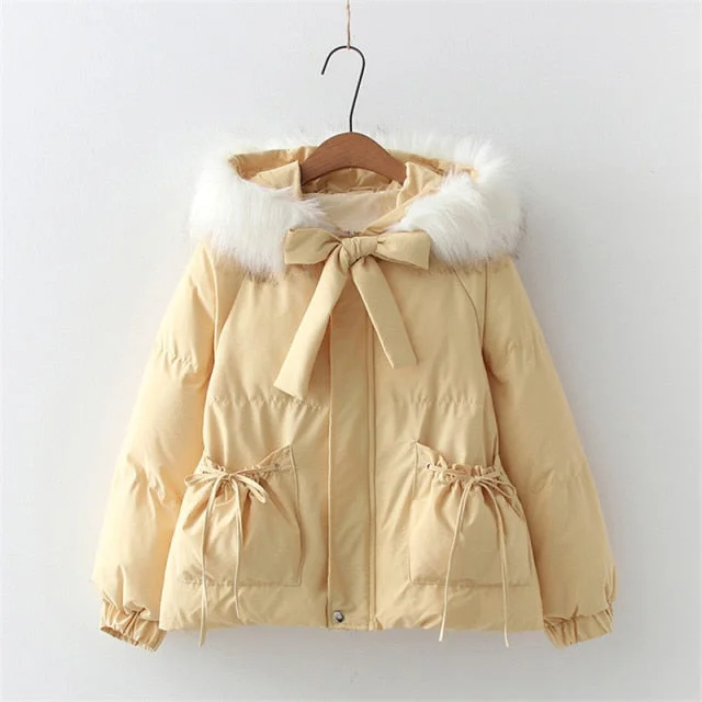 Kawaii Cotton-Padded Cute Thick Warm Fur Collar Hooded Coat SP17072R