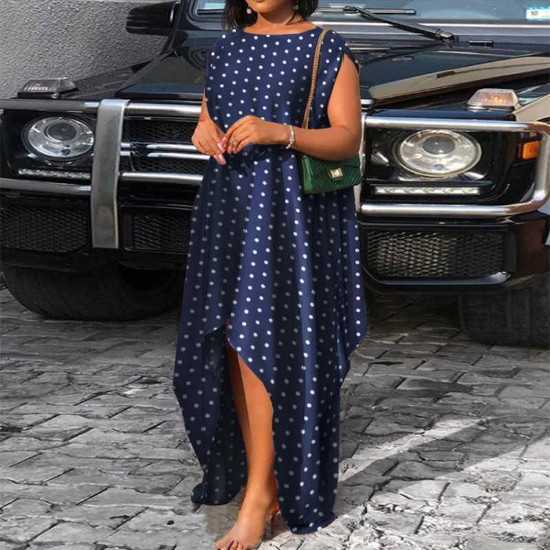 Women Dress VONDA Vintage Polka Dot Printed Asymmetric Hem Vestidos  Irregular Hem Dresses O Neck Sleeveless Sundress