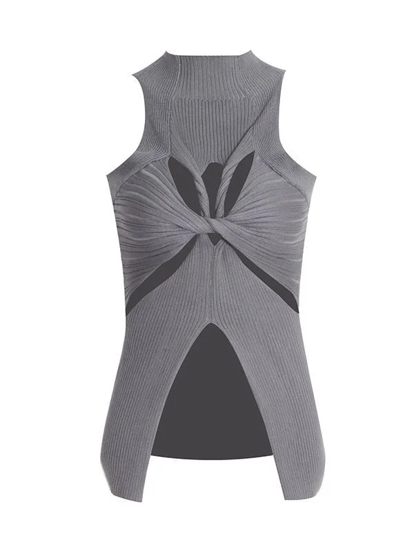 Woherb Woherb Hot Girl Hipster Wind 2024 New Standing Collar Sleeveless Personality Hollow Out Design Slim Irregular Vest-Outfit Ideas