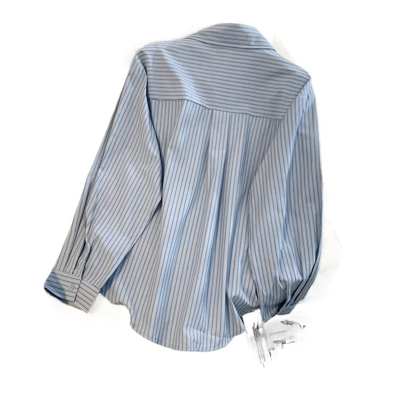 Athvotar Athvotar Striped Shirt Women 2025 Spring And Autumn New Design Sense Niche Collar Shirt Folded With Long-Sleeved Top