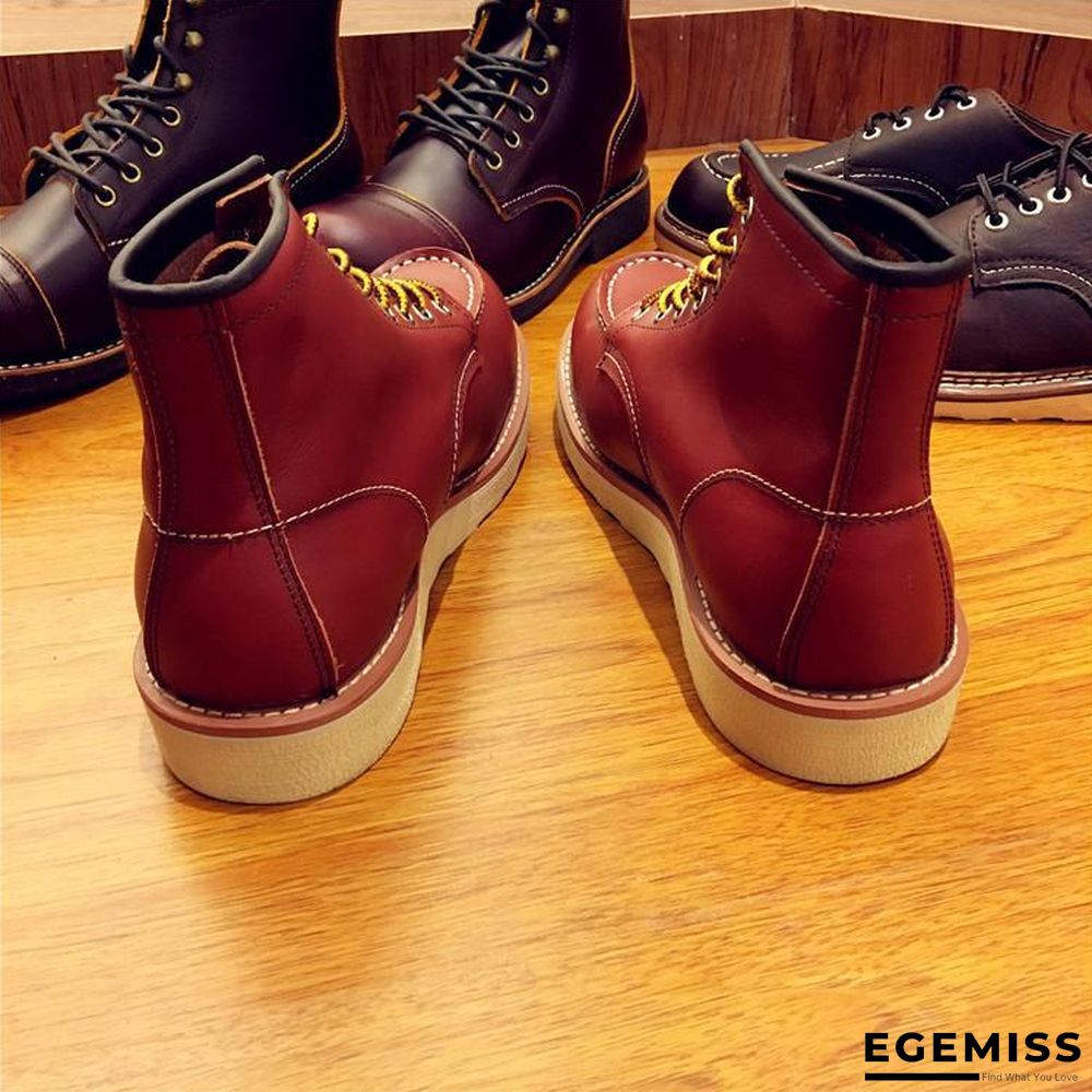 Vintage Men Boots Lace-Up Genuine Leather Boots Wing Men Handmade Work Travel Wedding Ankle Boots Casual Boots | EGEMISS