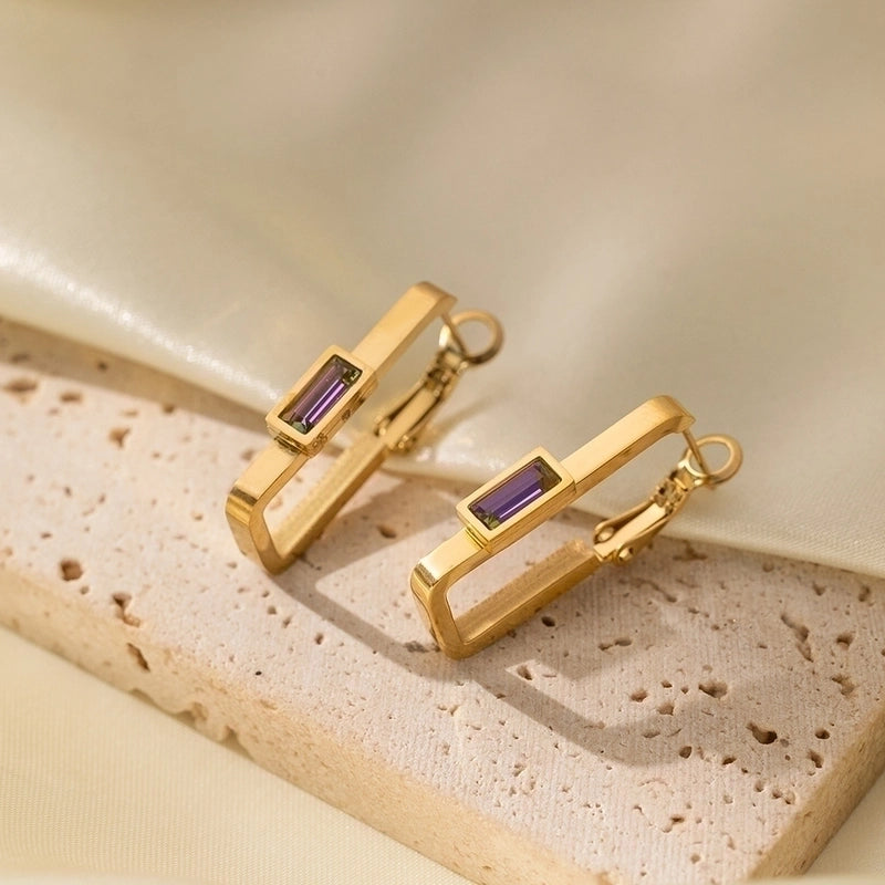 1 Pair Elegant Sweet Minimalist L Shape Polishing Plating Inlay 304 Stainless Steel Artificial Rhinestones 18K Gold Plated Earrings