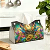 DIY Diamond Art Tissue Box Holder Flower Butterfly PU Leather Diamond Art Desktop Organizer Resin Rhinestone Storage Organizers Gem Art Home Office Decor Craft Gift
