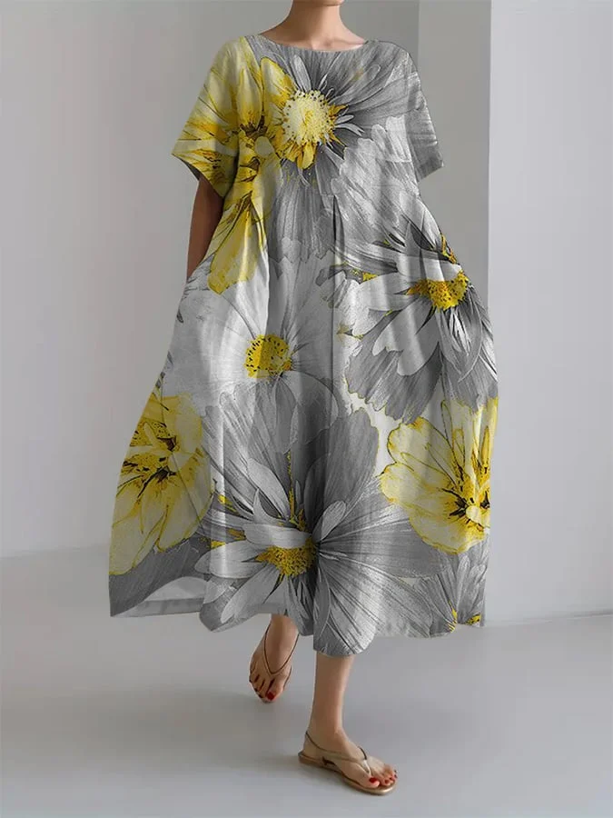 Women's Refreshing Casual Floral Design Printed Casual Loose Dress