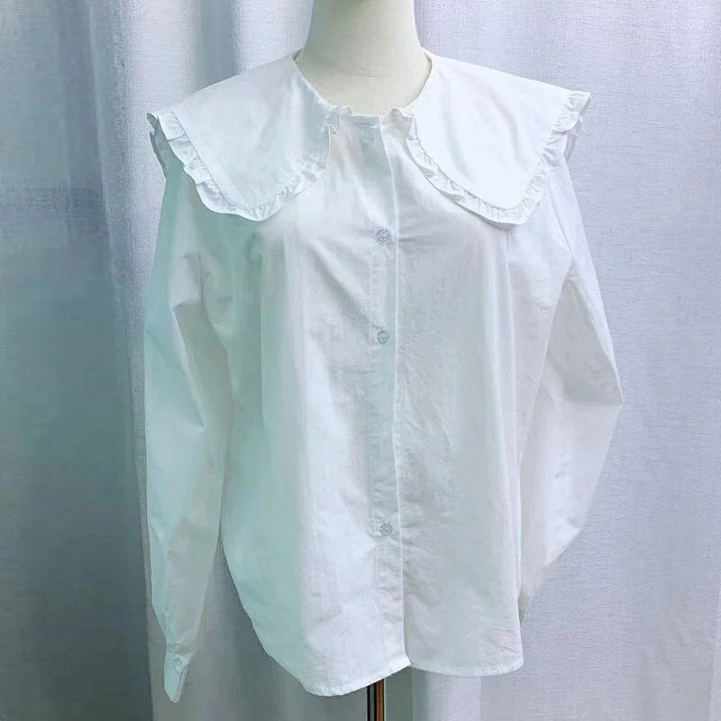 Huiketi Turn-down Collar Vintage Cotton Shirt Female Long Sleeve White Blouse Women Oversized Woman Blouses Tops Femme Blusas 14836