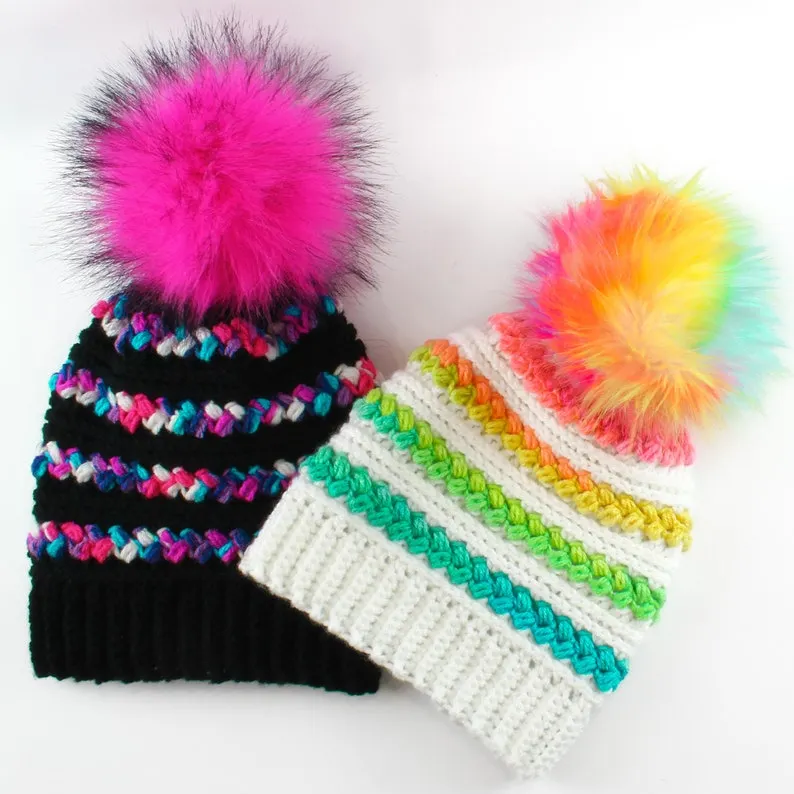 Easy Crochet pattern-Crochet hat&ndash;MADISON Beanie Hat Pattern-Crochet hat pattern PDF-Crochet beanie Pom Pom (Toddler-Child&ndash;Teen- Adult sizes)