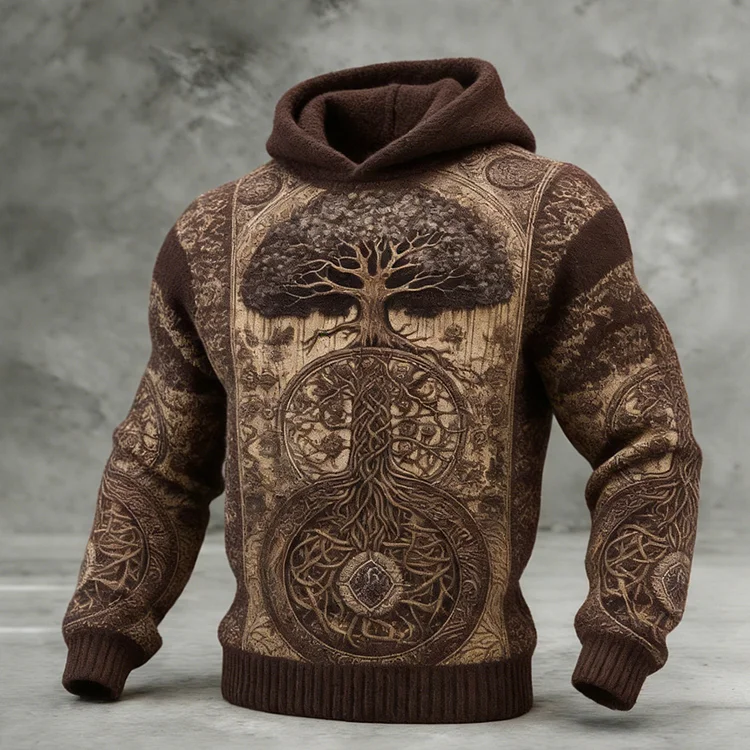 Vintage Tree Of Life Viking Art Men's Cozy Hooded Sweater