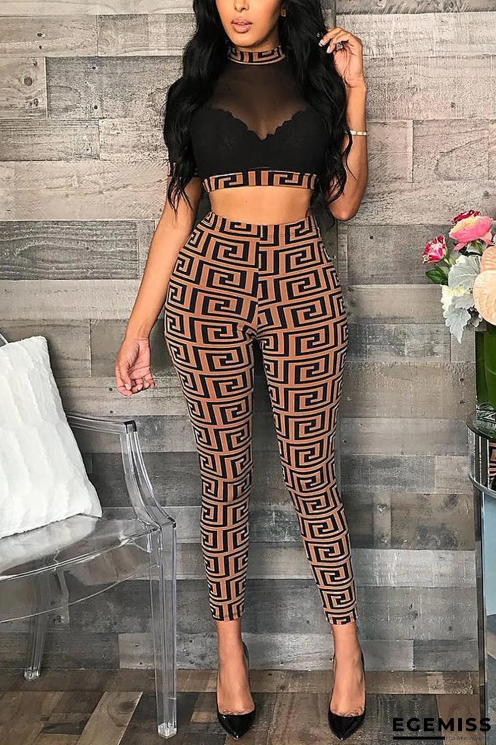 Black Sexy Mesh See-through Patchwork Two Pieces Long Pants Set | EGEMISS