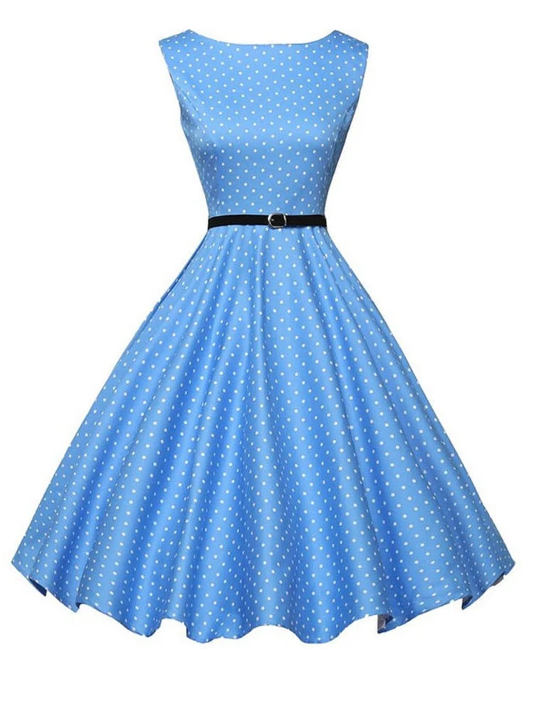 Summer Casual Dress Women  Polka Dot Retro Swing Gown Pin Up Robe Vintage 60s 50s Rockabilly Sundress