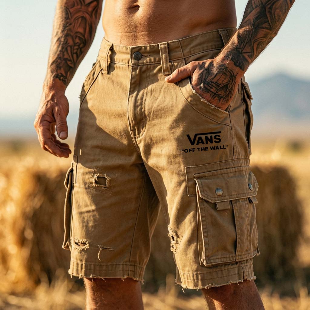 Men's Vintage Washed Distressed Workwear Multiple Pockets Surfing Cargo Shorts