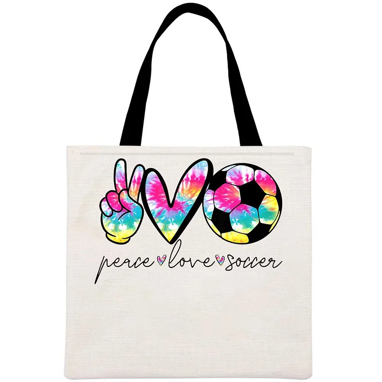 Peace Love Soccer Printed Linen Bag-Annaletters