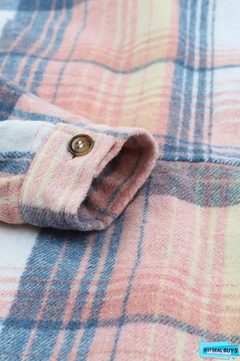 Pink Black/Pink Plaid Flap Pockets Shacket