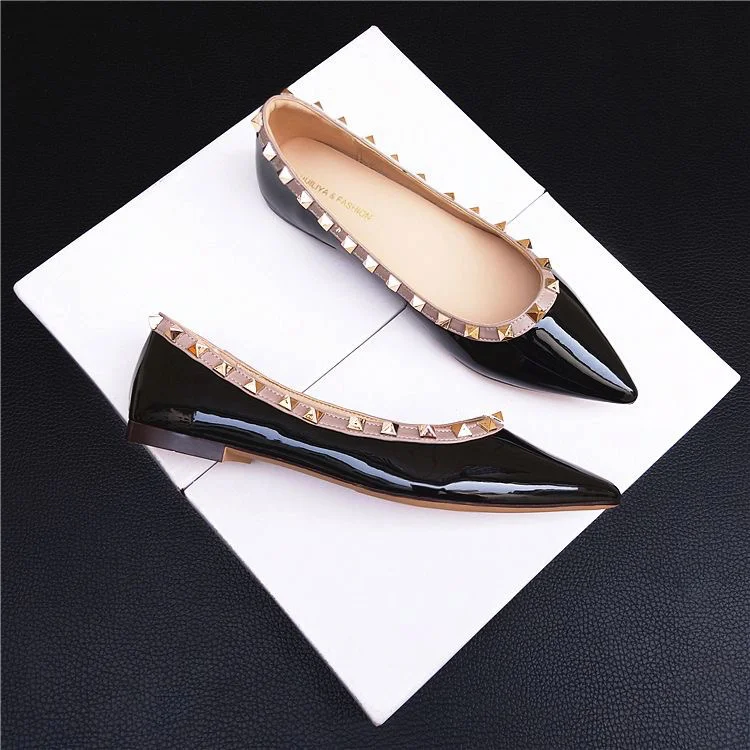 Breakj Breakj Temperament Small Fragrant Evening Wind Tip Single Shoes Women Shallow Mouth 2025 New Spring And Autumn Flat Bottom Shoes Rivet Shoes