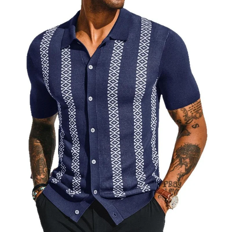 Uveng Uveng Men's Men's Summer Striped Jacket Knits Short-Sleeves Sleeves Casual POLO Shirtsy0141