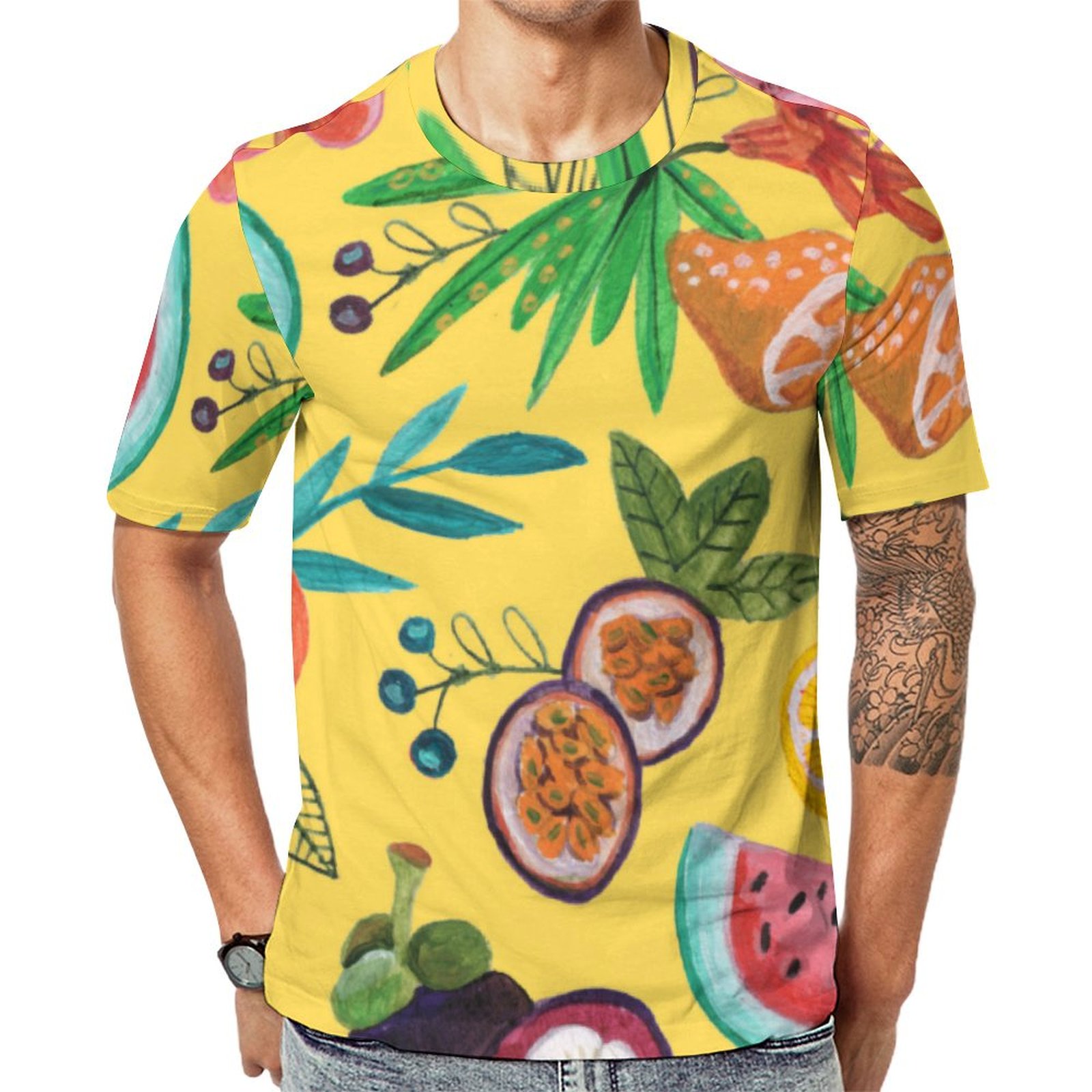 Tropical Fruit Yellow Garden All Over Print Short Sleeve Print Unisex Tshirt Summer Casual Tees for Men and Women Coolcoshirts