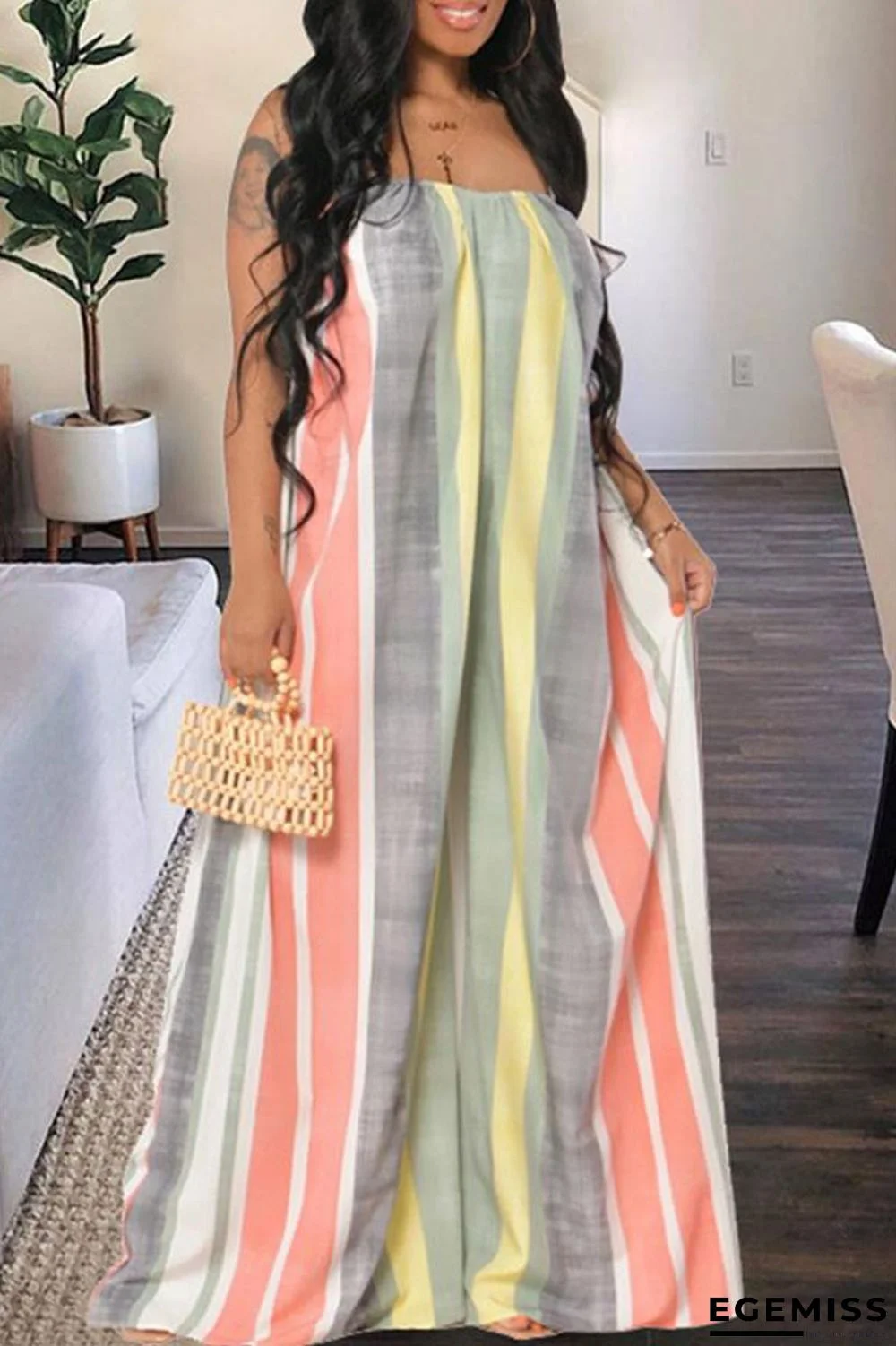 Pink Casual Print Pocket Spaghetti Strap Loose Jumpsuits | EGEMISS