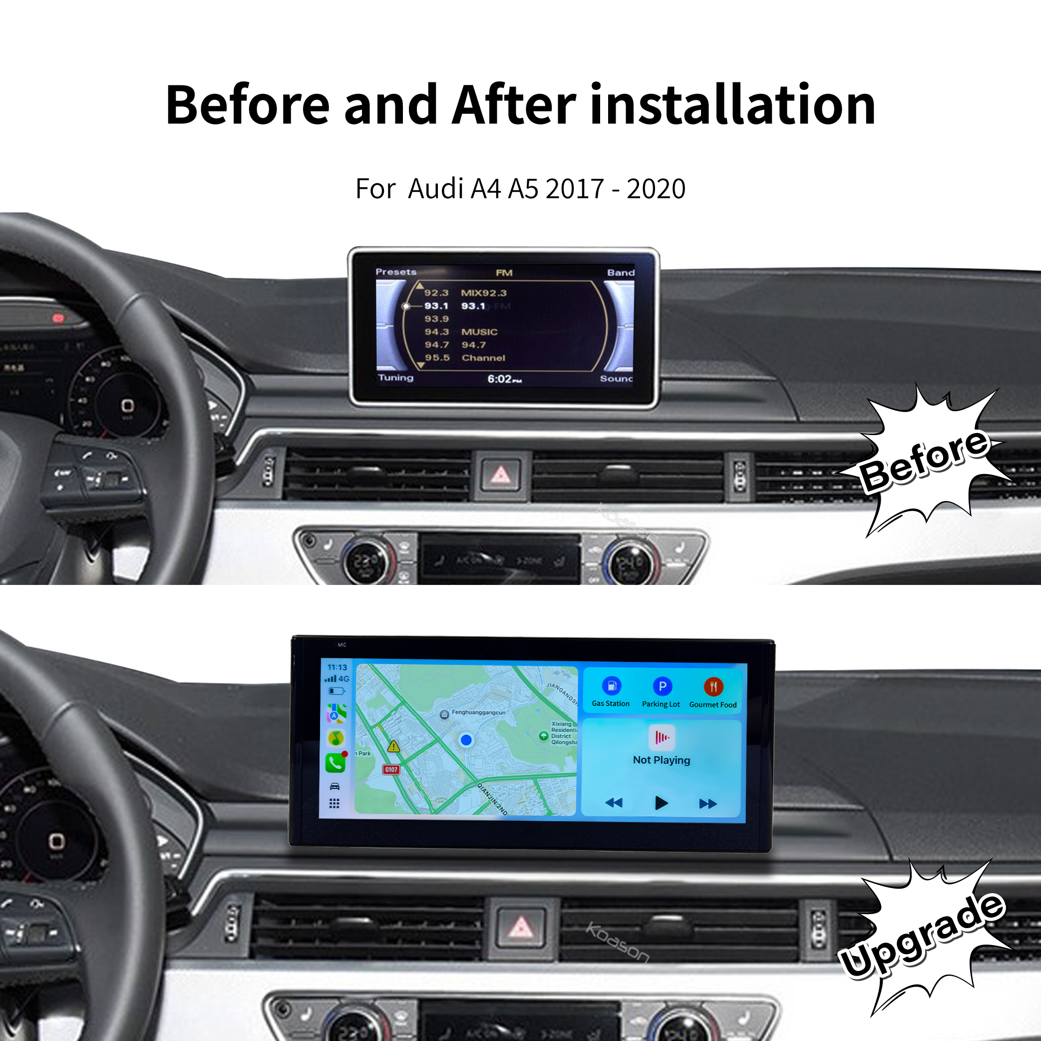 KOASON Linux Apple CarPlay Android Auto TouchScreen Original Retrofit Upgrade Monitor for Audi A4 A5 2017-2020