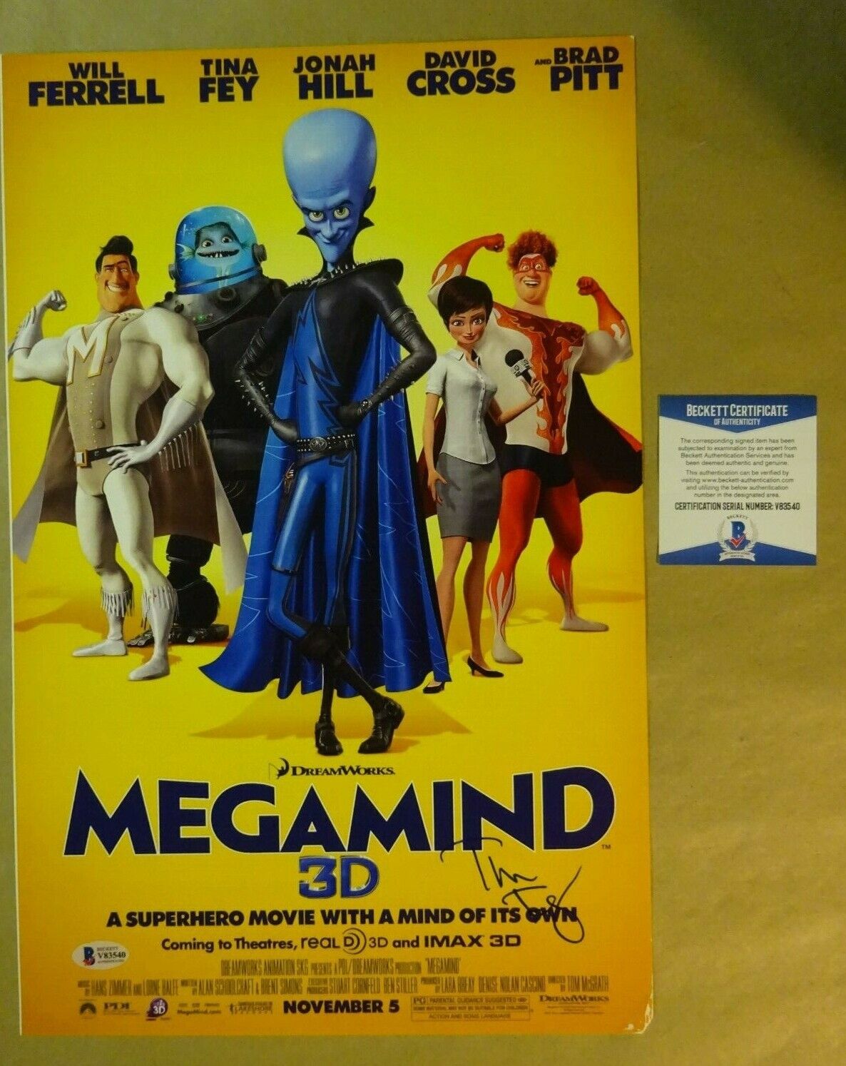 Signed TINA FEY Autographed Megamind 11x17