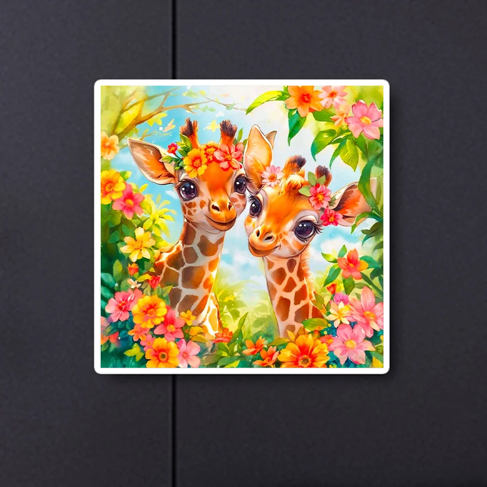 Diamond Painting - Full Round Drill - Flower Giraffe(Canvas|30*30cm)
