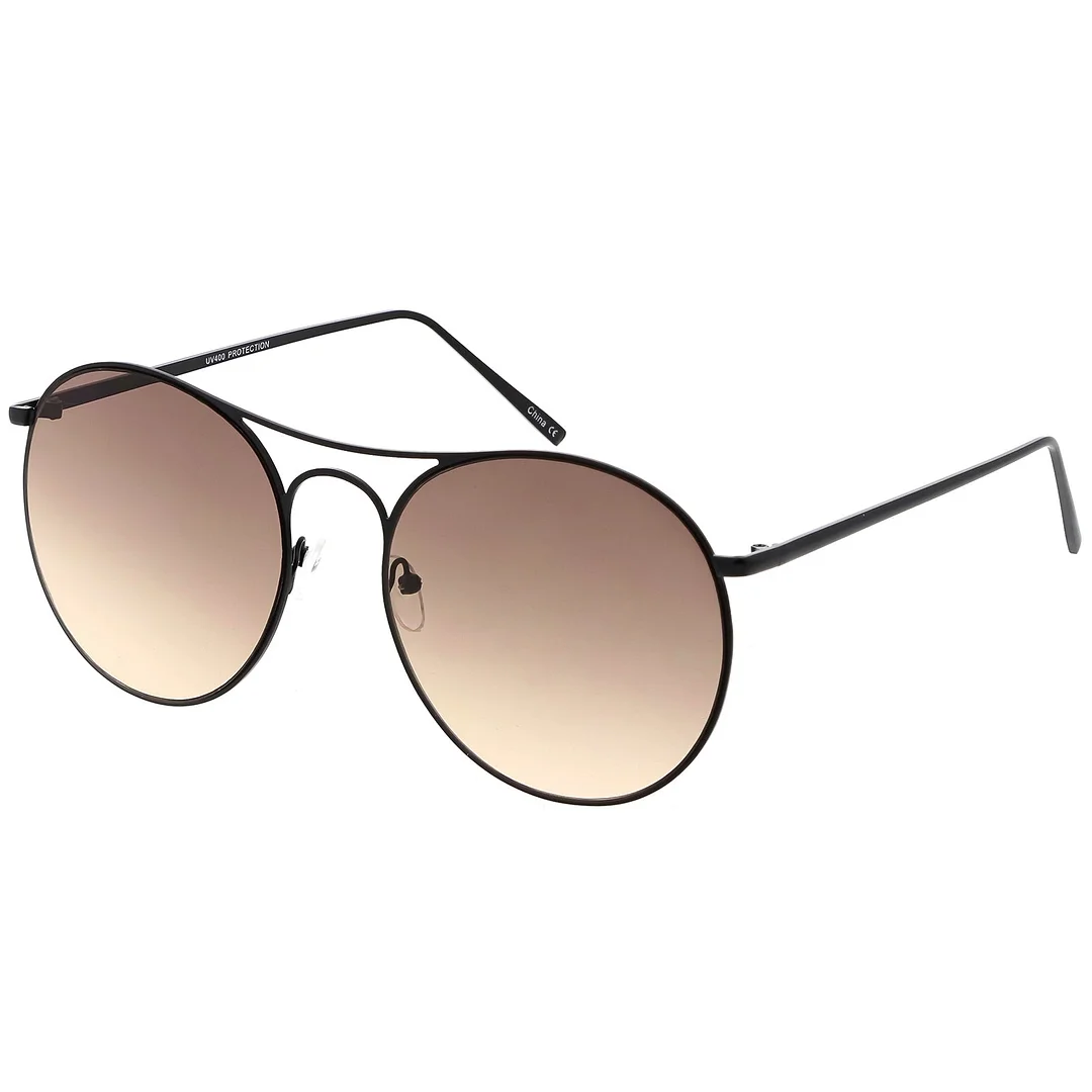 Oversize Metal Aviator glasses Double Nose Bridge Round Gradient Flat Lens 65mm