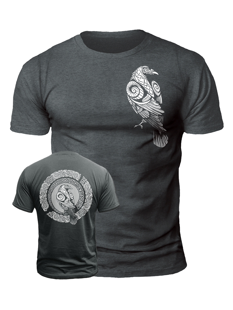 Men's Pattern Crow Print Casual Short Sleeve T-shirt