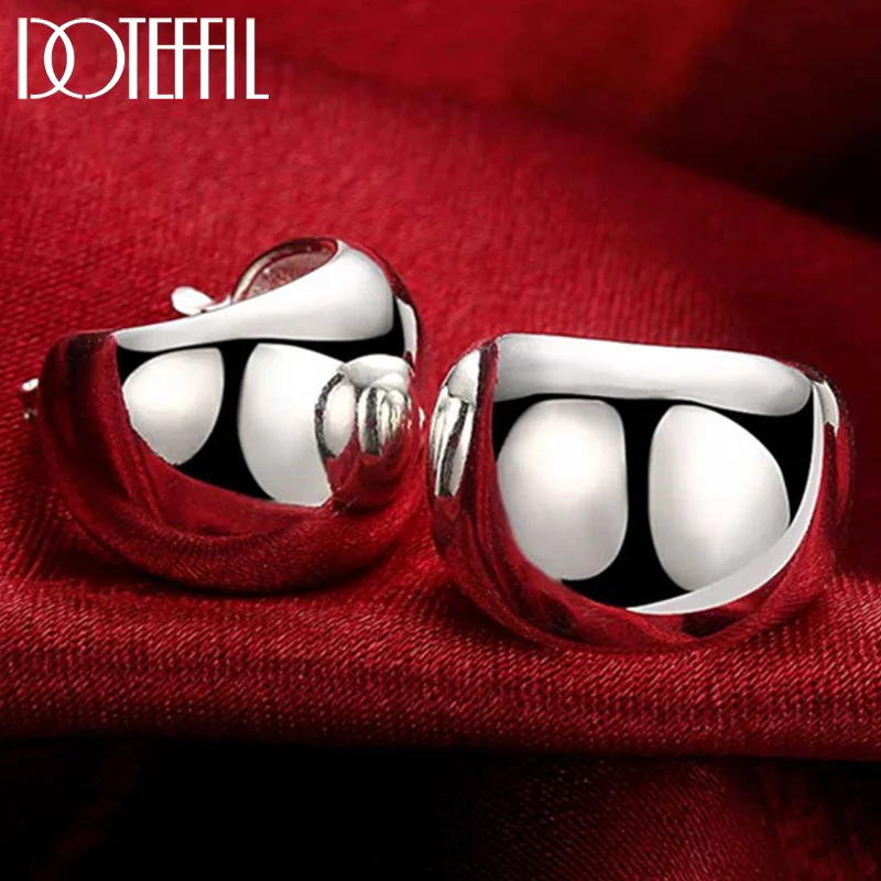 DOTEFFIL 925 Sterling Silver Smooth Egg Shape Hoop Earrings Cute Romantic Jewelry For Women 