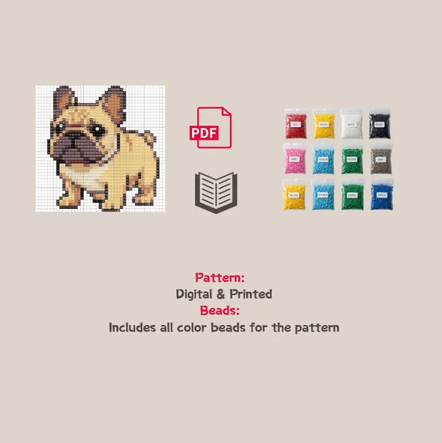 Cute Frenchie Pixel Pattern Fuse Bead Kit  | Cute DIY Fuse 1114 Beads Set