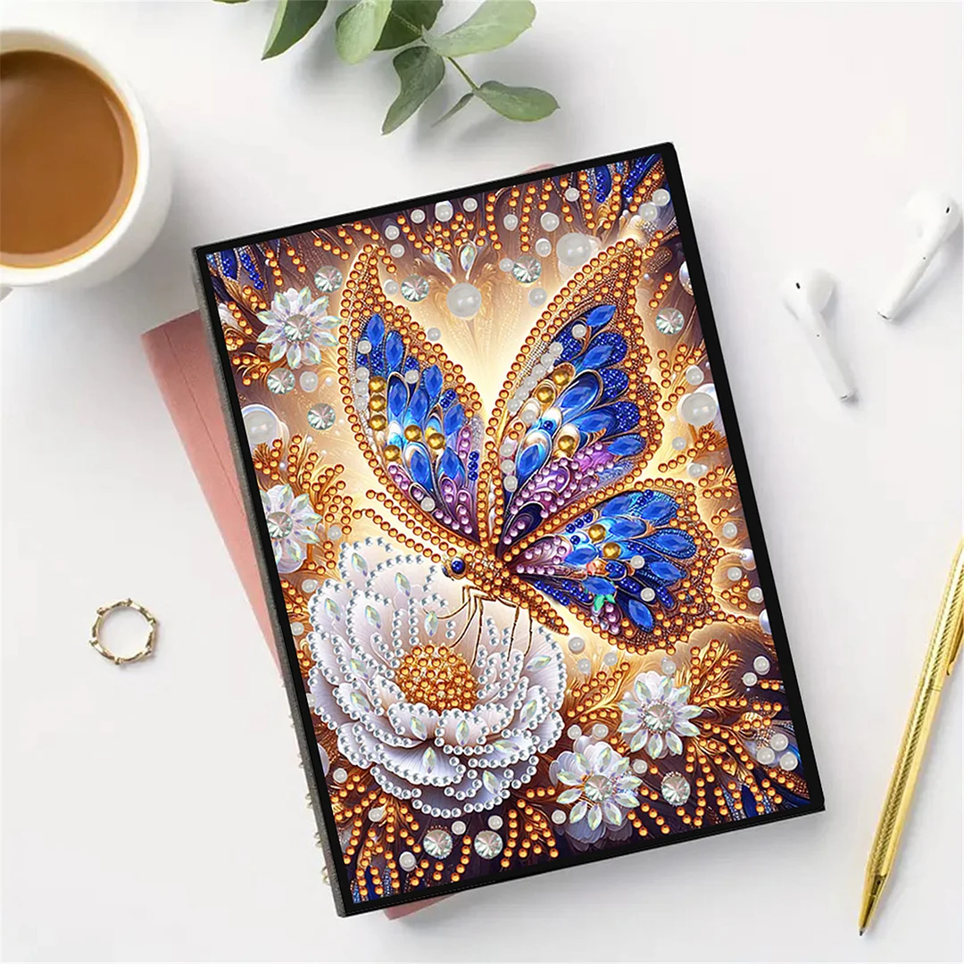 DIY Flower Diamond Painting Journals Notebooks 50 Pages A5 No Lines Special Shaped Diamond Art Kits for Beginners Craft Lovers and Artists (Butterflies Flowers)