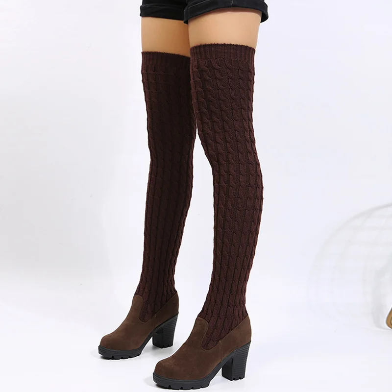 Dark Brown Casual Patchwork Solid Color Keep Warm Comfortable Shoes (Heel 8CM High) | EGEMISS