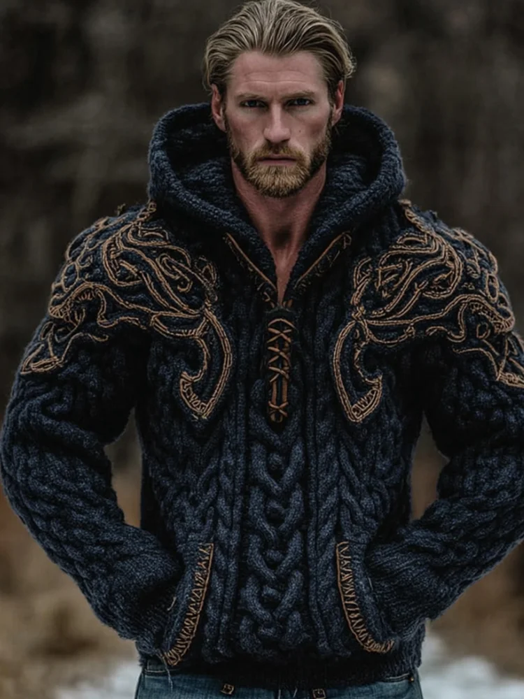 Men's Viking Totem Warm Hooded Sweater