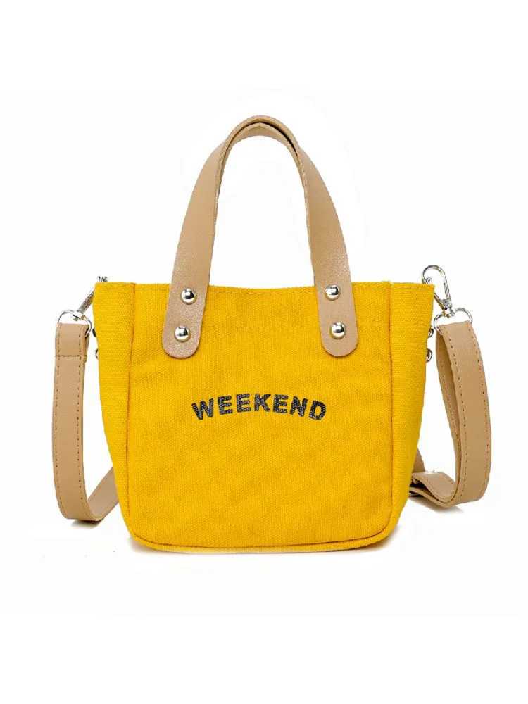 Letter Print Shoulder Satchel Handbags Canvas Women Crossbody Bags (Yellow)