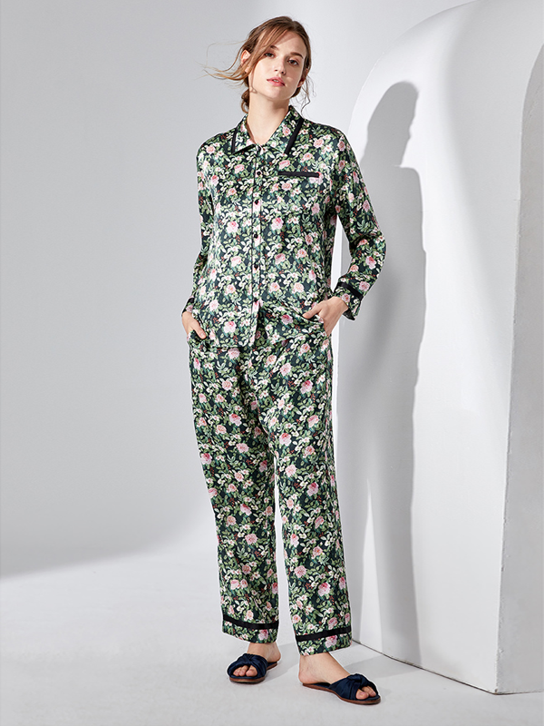 Silk Pajamas Set With Fancy Pattern-Real Silk Life