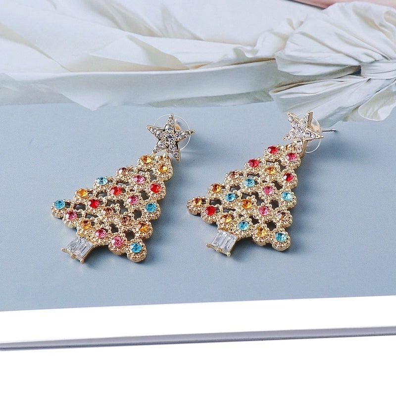 55842 European And American New Creative Christmas Gift Halloween Diamond Christmas Tree Metal Alloy Earrings Earrings