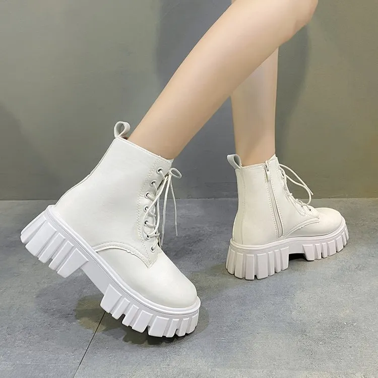 Yyvonne New Spring And Autumn Small Martin Boots Women In The Wind Boots With Round Head Thick Background Boots Single Boots