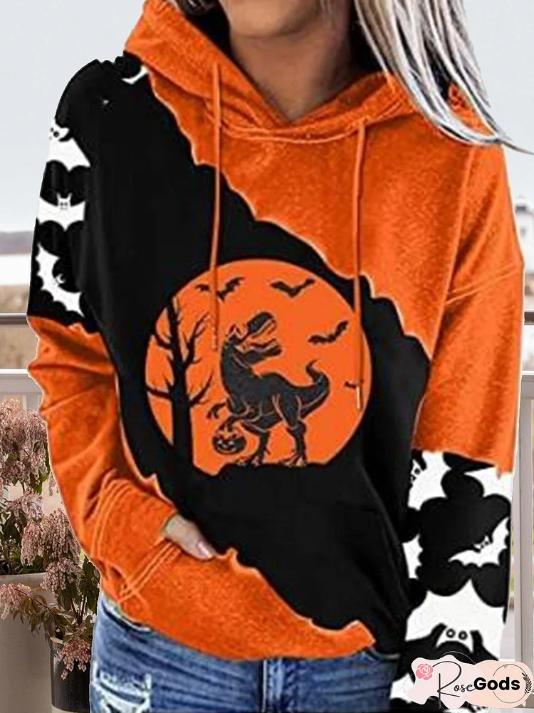 Halloween Casual Hoodie Color Block Sweatshirts